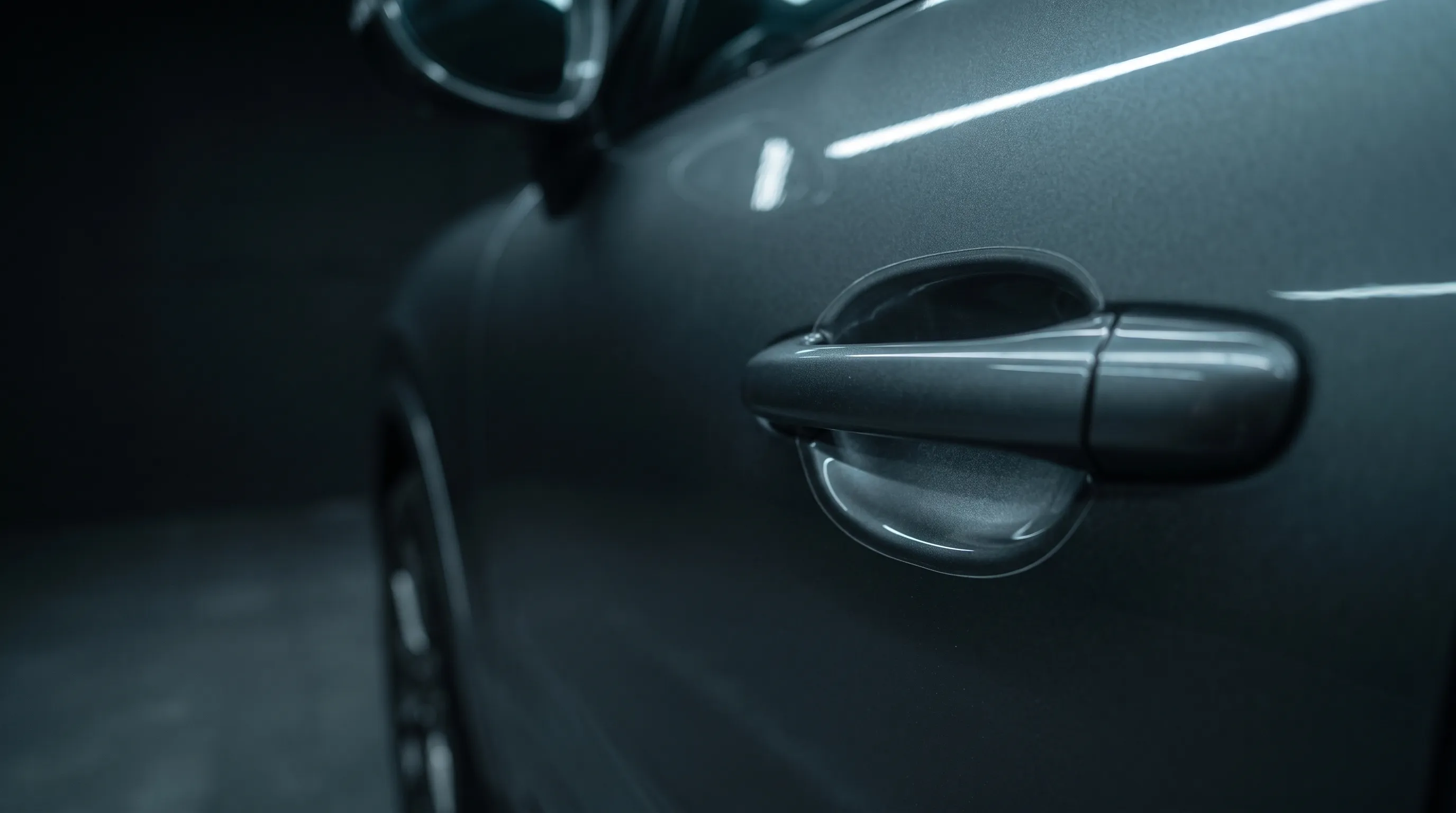 SUV door handle with clear film protecting the cup behind it.